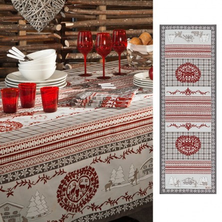 Chemin de table en coton tissu Rouge 50x150cm, linge de maison - Badaboum