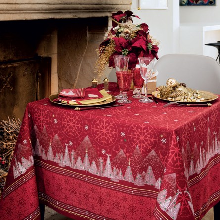 Chemin de table rouge avec étoiles mètalilisé or - Le marché de Noël -  Creavea