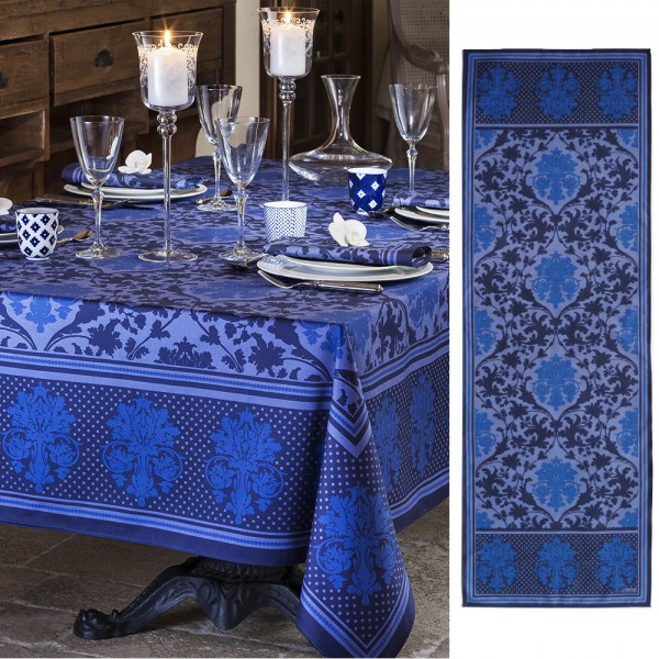 Toscane Tischläufer Blau 50 x Baumwolle cm 150 Beauvillé 