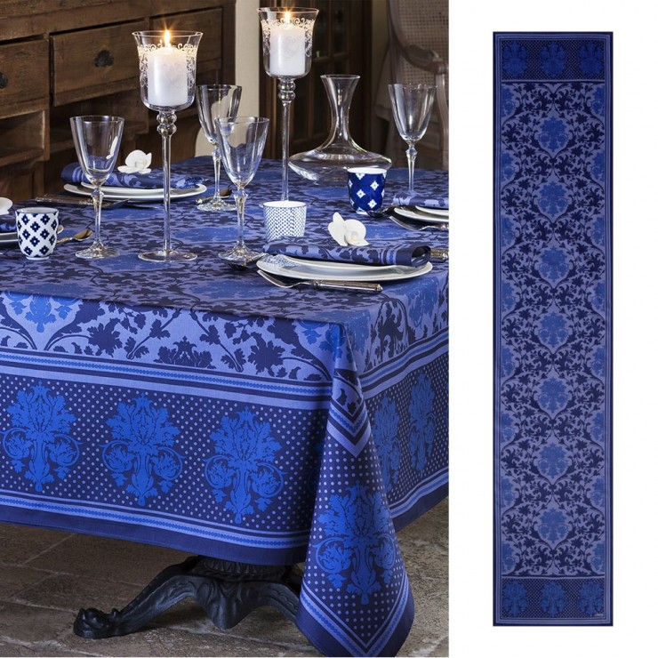 Toscane Tischläufer Blau 50 x Beauvillé Baumwolle - 250 cm