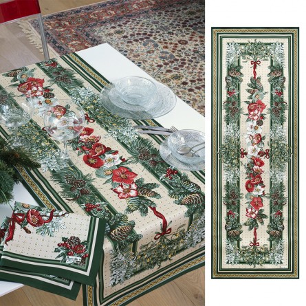 Tischläufer de Jour Beauvillé 50 x Baumwolle 150 und cm Rot Fête - Grün